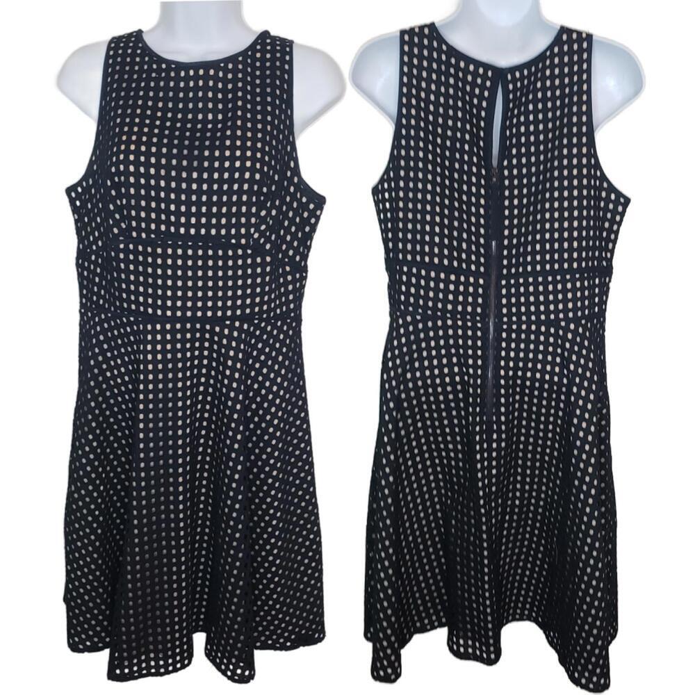 Loft Women's Sz 6 Black/Nude Eyelet Fit Flare Mini Dress(1790) - Picture 2 of 8